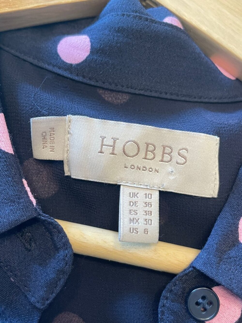 HOBBS London Fit & Flare Dress Sz 6 US Blue Pink Polka Dot Tie Belt - Picture 8 of 10